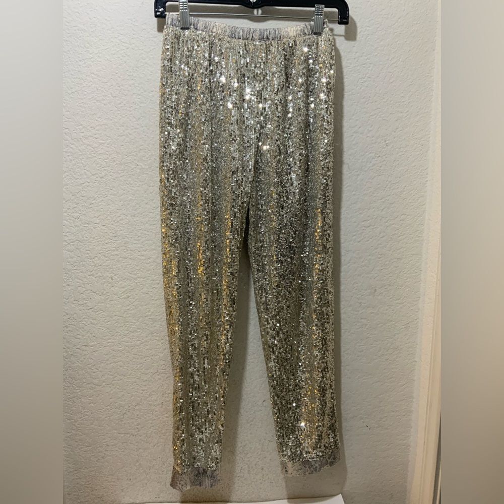 Loyd/Ford Palm Springs sequin snake Elastic High Rise  Pants Beige Size 2